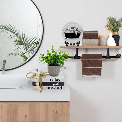 Bathroom Shelf Decor, Modern Farmhouse Bathroom Decor, Funny Wooden Rustic Decor for Restroom Shelf Guest Bath (Relax Soak Unwind)