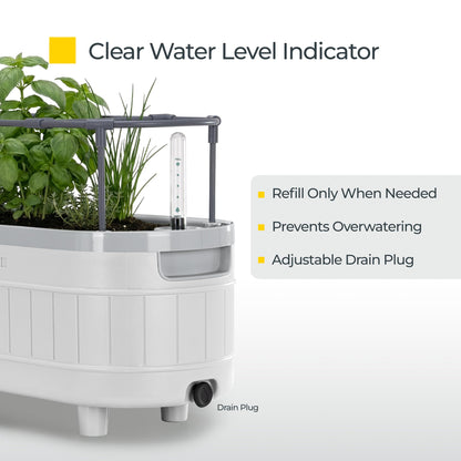 Permasteel Herb Garden Planter with Trellis Support, Self-Watering System with Water Level Indicator, Fits Multiple Herb Plants, for Basil, Flowers, Succulents, Indoor & Outdoor, White