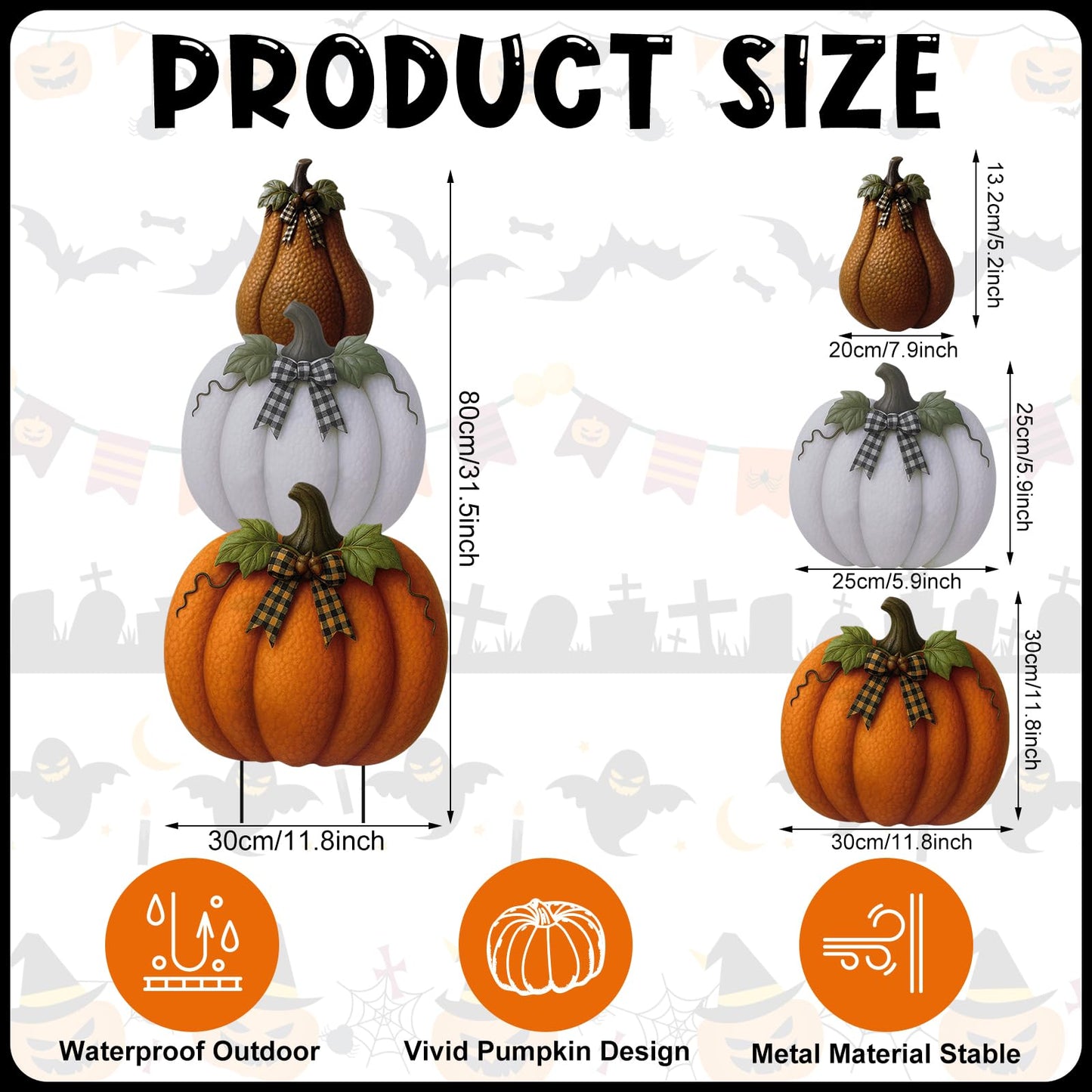 Otoolling 3 Pcs Thanksgiving Metal Stacked Pumpkin Garden Stakes Outdoor 3D Retro Pumpkin Decoration Fall Yard Stakes Lawn Signs Decorative for Autumn Harvest Holiday Pathway Patio Decor