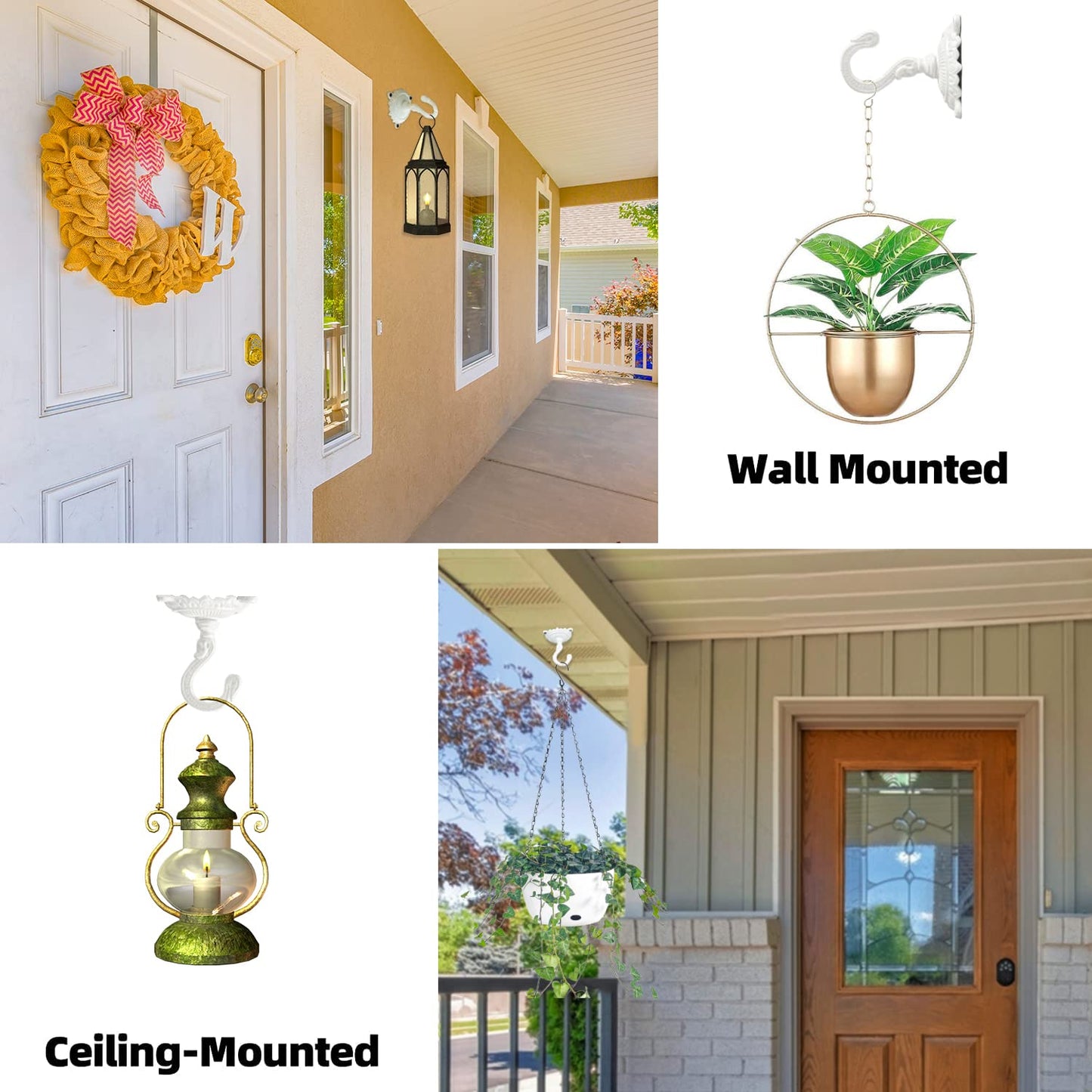 Sungmor Heavy Duty Ceiling Hooks for Hanging Plants, 3PC White 3.5x3.9Inch Large Cast Iron Ceiling Hooks, Antique Decorative Ceiling Swag Hooks for Hanging Planter Chandelier Wind Chime Lantern Hanger