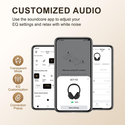 QCY H3 ANC Bluetooth Headphones Over Ear, Active Noise Cancelling Bluetooth 5.4 Headphones with Microphones, Hi-Res Audio Sound, Multipoint Connection, 60H Playback, Custom EQ via App(Blue)