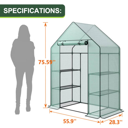 3 Tier 6 Shelves Mini Walk-in Greenhouse, 56 x 28 x 76 inch, Durable PE Cover Green House Kit with Anchors and Ropes, Outdoor Plant Gardening Hot House for Growing Vegetables, Flowers