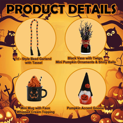 Halloween Decorations 6PCS Tiered Tray Decor, Cute Tabletop Halloween Decor for Home Indoor Tray Shelf Mantel Office Table Centerpieces Farmhouse Rustic Spooky Wood Signs