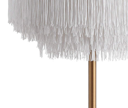 JONATHAN Y 27.5" Gold 2-Light Fringed Metal LED Table Lamp, Contemporary Glam Desk Lamp with White Tassel Shade for Living Room, Bedroom, LED Bulbs Included JYL9045A
