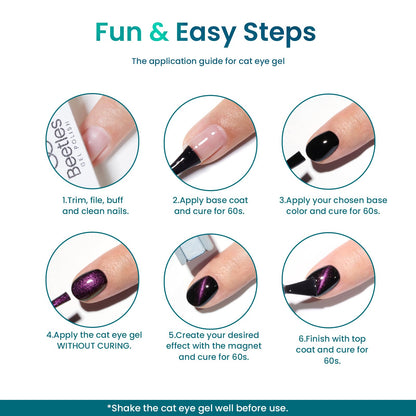 Beetles Cat Eye Gel Polish Set - 24Pcs 20 Colors Glitter Dark Color Changing Gel Nail Polish Kit with Base Gel Glossy Matte Top Coat Soak off UV DIY Nail Art Salon Ombre Black Nails Gift