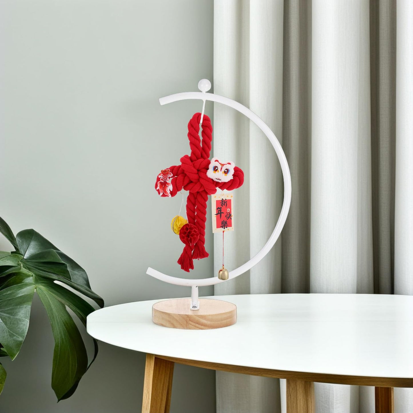 ERINGOGO G-shaped Hanging Ornament Display Stand with Wooden Base Metal Hook Rack for 12-20cm Glass Ball Terrariums Indoor Air Plant Holder Home Decor