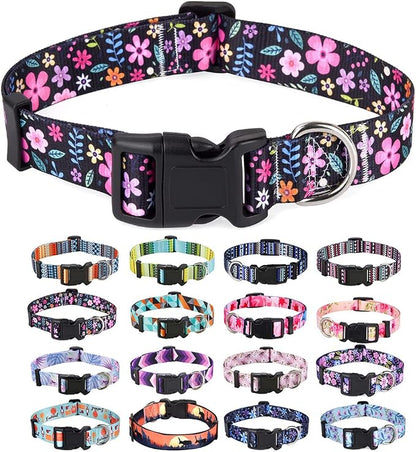 Mihqy Dog Collar with Bohemia Floral Tribal Geometric Patterns - Soft Ethnic Style Collar Adjustable for Small Medium Large Dogs(Floral,XS)
