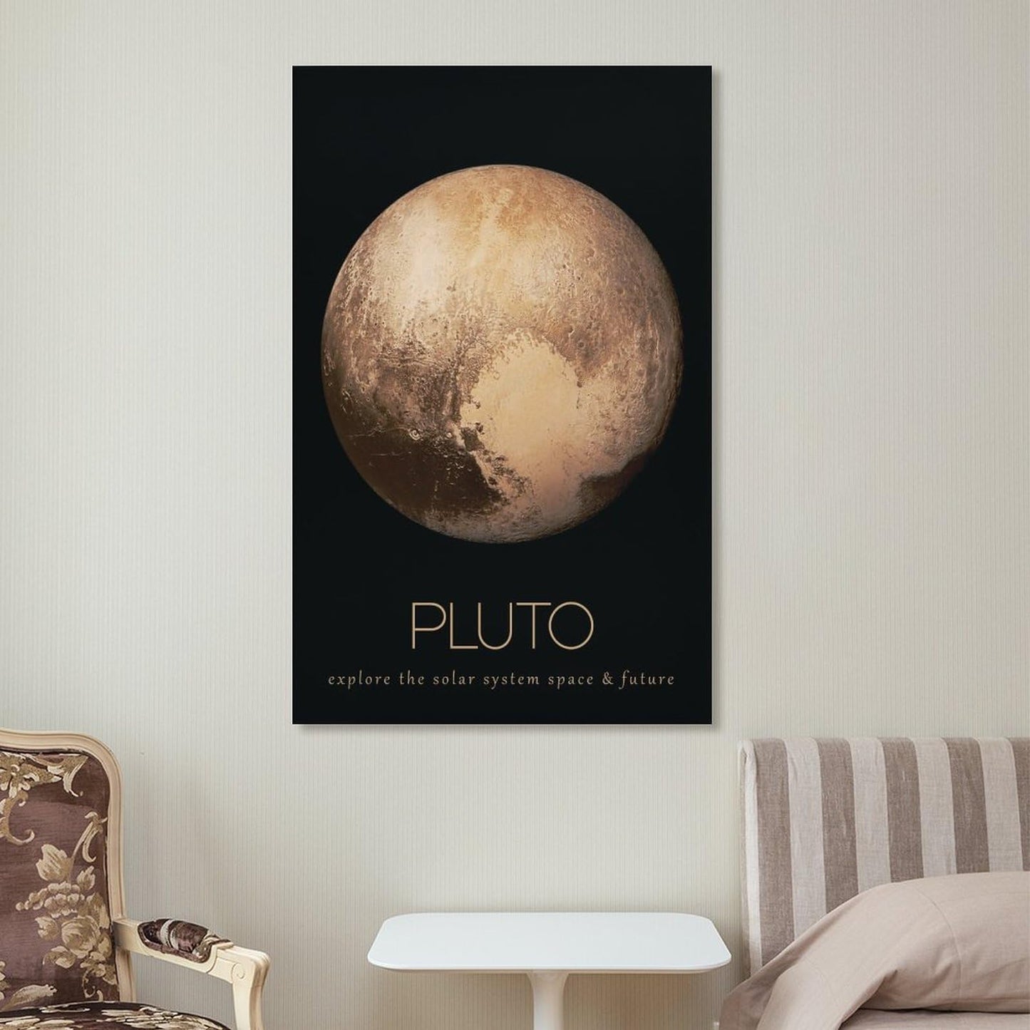 LGDSBHH Minimalist Pluto Solar System Canvas Wall Art - Educational Space Dwarf Planet Poster - Science Classroom & Kids Bedroom Decor - 12x18 Inch (Unframed)