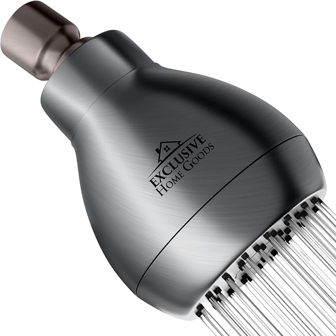 High Pressure Shower Head - Powerful Deluxe Bathroom Showerhead with Strong Spray Stream and Small Silicone Nozzles - Universal Fit Works with High and Low Water Flow Showers Matte Charcoal -1.8 GPM