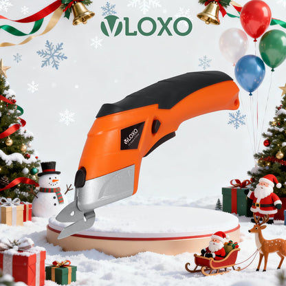 VLOXO Cordless Electric Scissors, Cardboard Cutter Super Scissors Box Cutter with Blades Rechargeable Powerful Fabric Tool for Crafts Leather Carpet Plastic Felt Include Case Orange CS4001