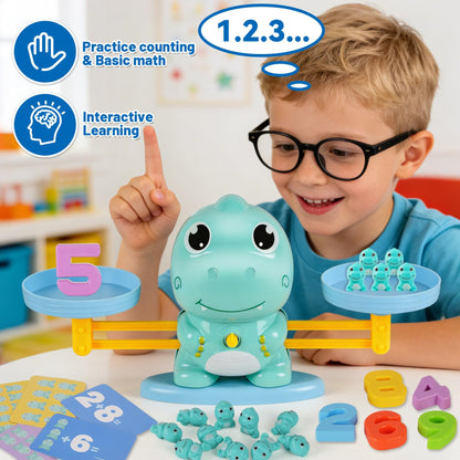 ISMETACU Dinosaur Math Balance Toy for Kids Ages 3-7, Montessori Number Blocks Learning & Educational Dinosaur Toys for Kids 3-5 and Math Games for Kids 5-7,Ideal Gift for Kids (Basic Blue)