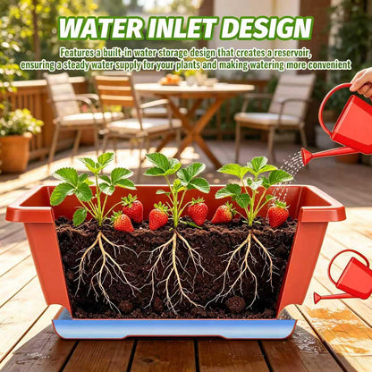 Yokodaza Red Window Box Planters, 7 Pack Rectangular Plastic Flower Planters Boxes with Saucers, 17 Inches Vegetable Planting Pots for Indoor Outdoor Garden, Patio, Windowsill, Home Decor
