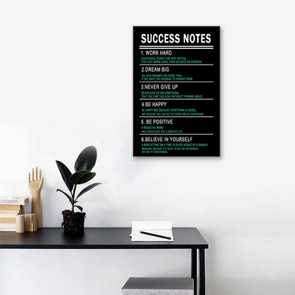 PSYYSP Success Notes Motivational Wall Art Framed Success Quote Canvas Print Inspirational Office Decor for Entrepreneurs Students Study Room Modern Minimalist Black Green Poster 18x12 Inch