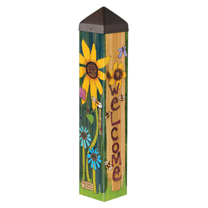 Studio M Art Pole, PVC Weather Resistant Pole with Vinyl Bowl 20 inches Tall Outdoor Decoration for Gardens, Patios, Yards, Landscaping and Birding Accessories, Welcome