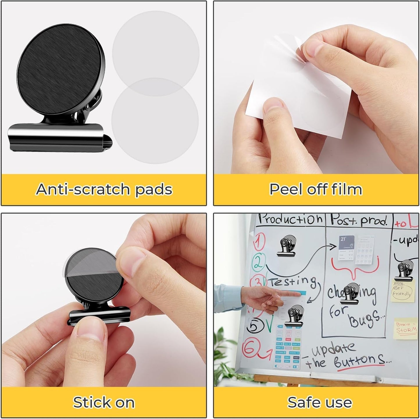 200 Pack Magnetic Clips Heavy Duty, Fridge Magnets Refrigerator Magnets, Magnet Clips for Whiteboard, Clip Magnets for List Display Paper Fasteners on Home, Office,Classroom (Black)
