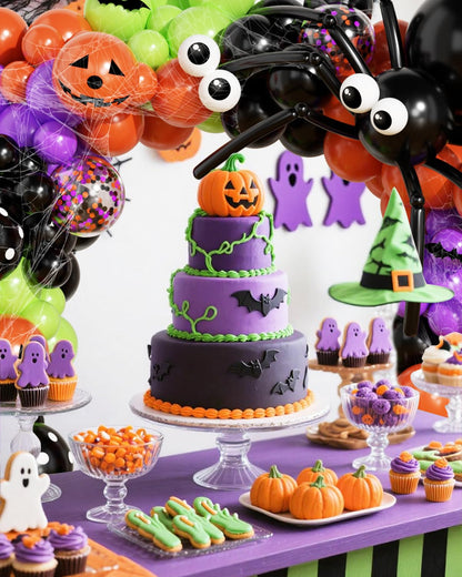 136Pcs Halloween Balloon Garland Arch Kit with Purple Black Orange Green Eyes Balloons, Bats, Spider Web for Halloween Party Decorations