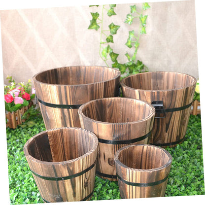 Yardenfun 3Pcs Wooden Barrel Pot Rustic Succulent Planters for Decor Wooden Bucket Planters for Indoor and Outdoor Use