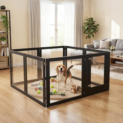 Heavy Duty Clear Acrylic Dog Playpen for Small/Medium Pets – 32" High Clear Pet Pen with Sturdy Metal Frame, Walk-in Kennel, Expandable Indoor & Outdoor Pet Play Yard (Black, 8 Panels Including Door)