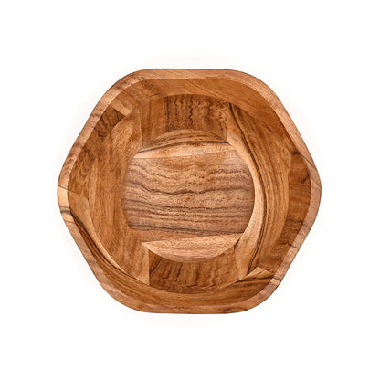 Mahasu Fruit Bowl Acacia Wood Ruffle Decorative Style Home Decor for Dining Table Fits Bread, Fruits, Salad or Popcorn (9" x 9" x 4")