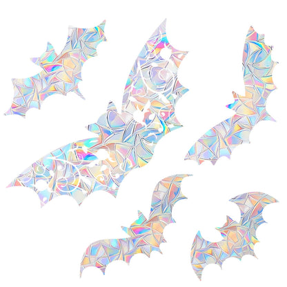 AREAWA Rainbow Window Clings, 8 PCS Bats - Non-Adhesive Prismatic Vinyl Decals, Bird Strike Deterrent for Glass, Indoor Decor, Reusable, Irregular Shaped Stickers