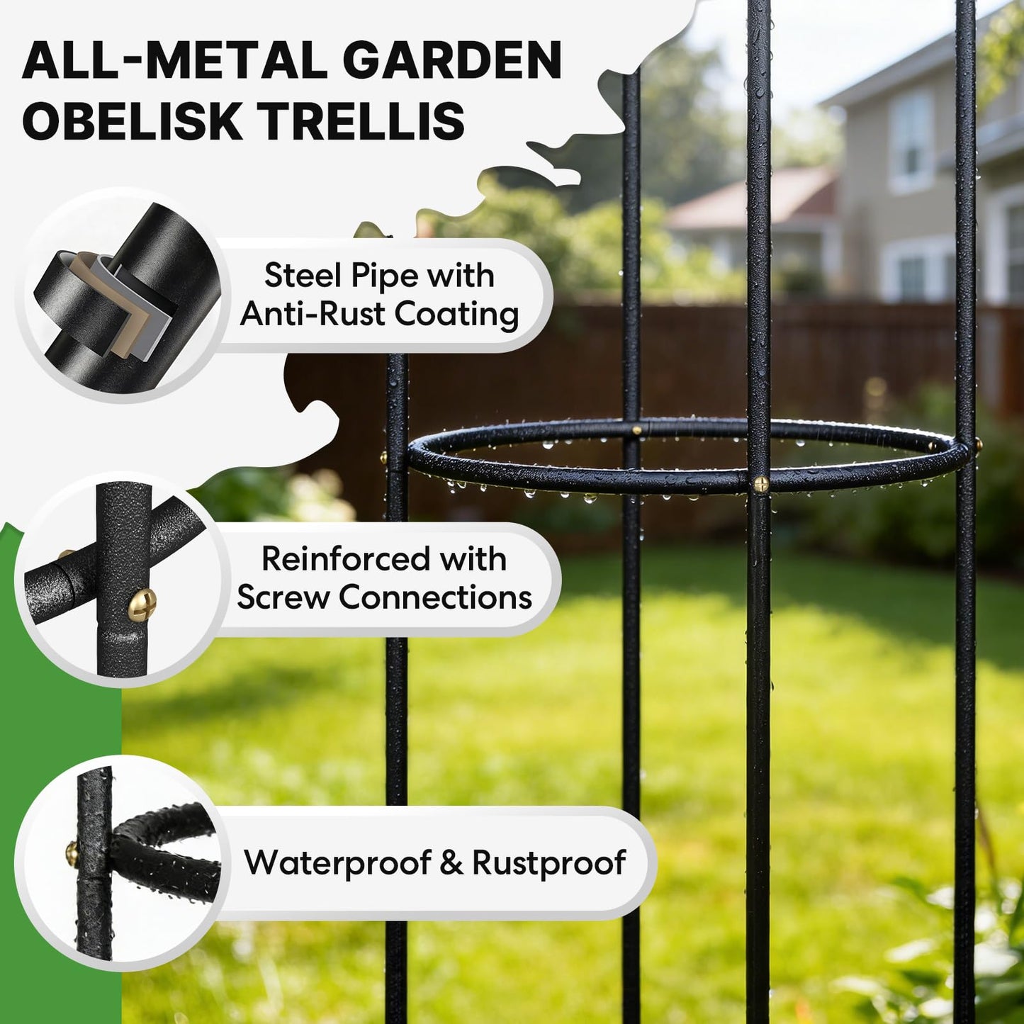 CL FUN Metal Trellis for Climbing Plants Outdoor, 2026 Upgrade 100% Metal with Powder Coating, Rose, Flowers, Grape, Pea, Cucumber Tomato Cage - 6.3 FT Freestanding Plant Support