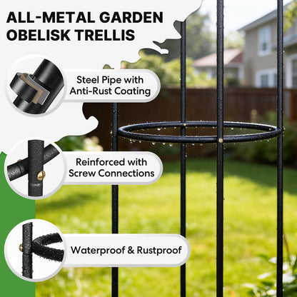 CL FUN Metal Trellis for Climbing Plants Outdoor, 2026 Upgrade 100% Metal with Powder Coating, Rose, Flowers, Grape, Pea, Cucumber Tomato Cage - 6.3 FT Freestanding Plant Support