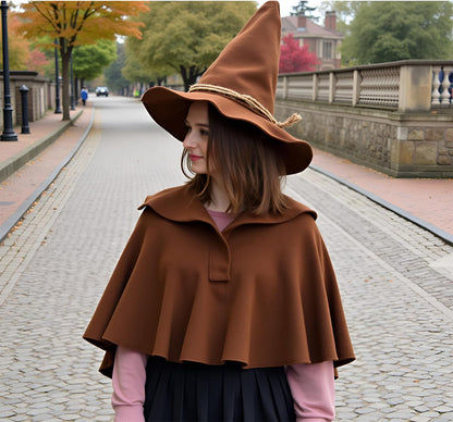 nigsouy Witch Wizard Hat for Adults, Felt Wide Brim Pointed Hat, Oktoberfest, Halloween Scarecrow Costume Accessory (Brown)