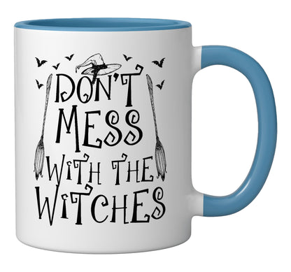 Don't Mess With The Witches Halloween Witch Trick Or Treat Ceramic Mug, Blue/White
