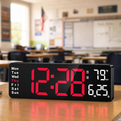Digital Wall Clock for Classroom, 13" Digital Clock Large Display | Big Led Wall Clocks with Remote Control,Date,Week,Alarm,Temp &DST for Bedroom,Living Room,Gym,Office