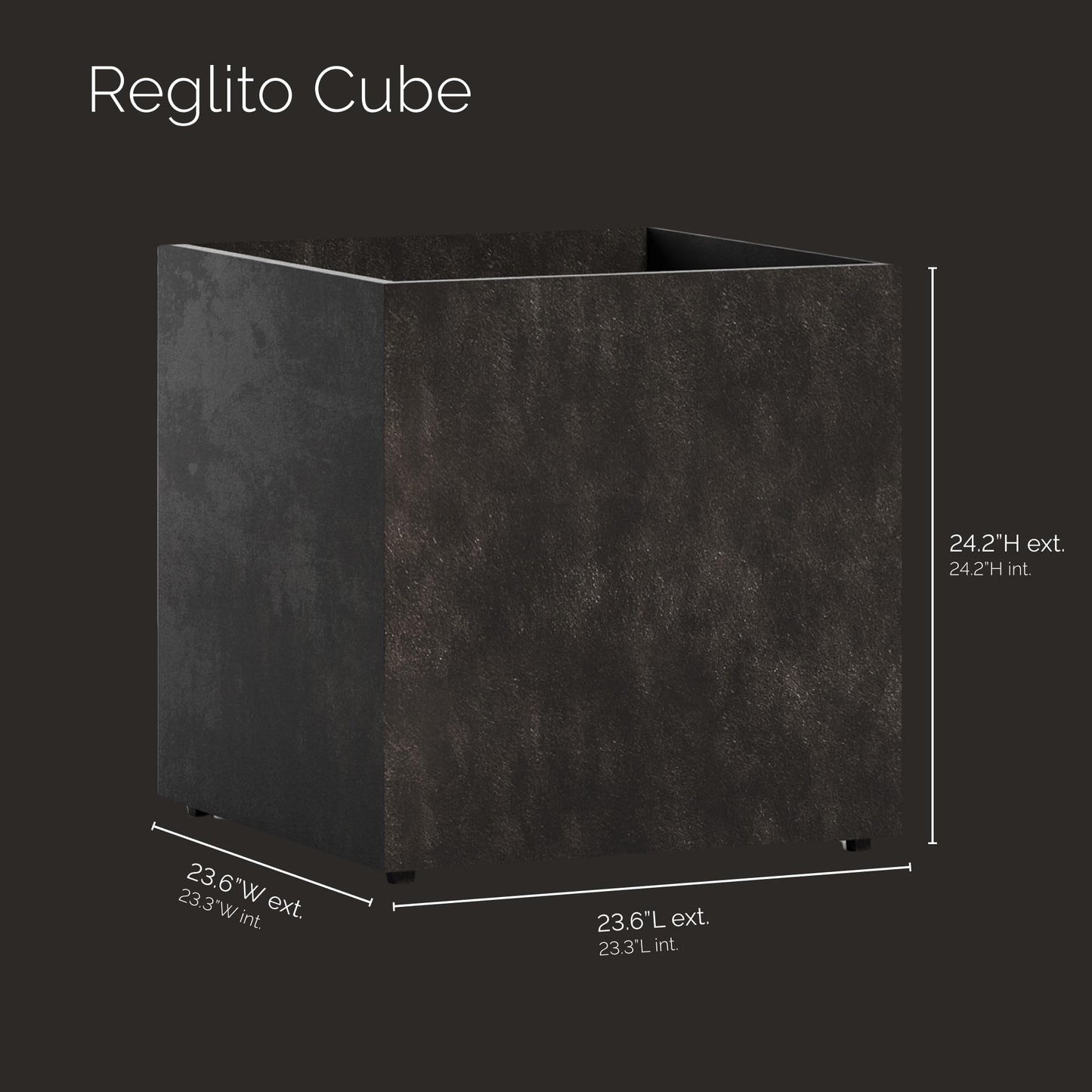COSAPOTS Reglito Cube Fiberglass Planter – Lightweight Indoor/Outdoor Plant Pot, Frost & Weather Resistant, Handmade Modern Decorative Planter – 23.6" X 23.6" X 24.2" – Brown Stone