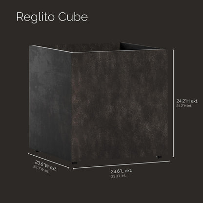 COSAPOTS Reglito Cube Fiberglass Planter – Lightweight Indoor/Outdoor Plant Pot, Frost & Weather Resistant, Handmade Modern Decorative Planter – 23.6" X 23.6" X 24.2" – Brown Stone