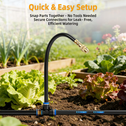 KUJIMIEDA 100FT 1/4" Drip Irrigation System, 2026 Upgrade Garden Irrigation Kit with 24pcs 360° Adjustable Copper Nozzles, DIY Watering System for Raised Beds, Yard, Lawn, Vegetable Gardens (100 ft)