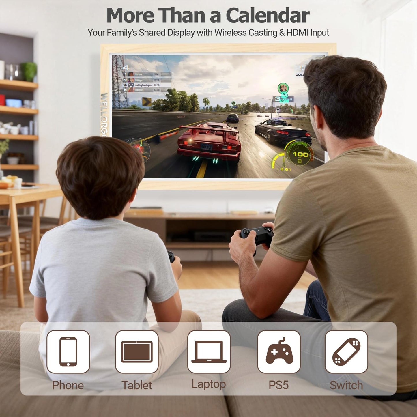Wellorgo 32" Digital Calendar, Electronic Smart Calendar for wall, Large Family Daily Planner/Chores Chart for Kids, Touch Screen with Remote, Streaming Apps, Adjustable Wall Mount & Picture Frame