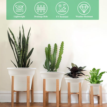 Pottiffe 13 Inch Plastic-Flower-Pot-for-Indoor-Plants, 4 Pack Large Outdoor Planter Pot with Drainage Holes & Saucers, Resin Decorative Garden Pots Planters