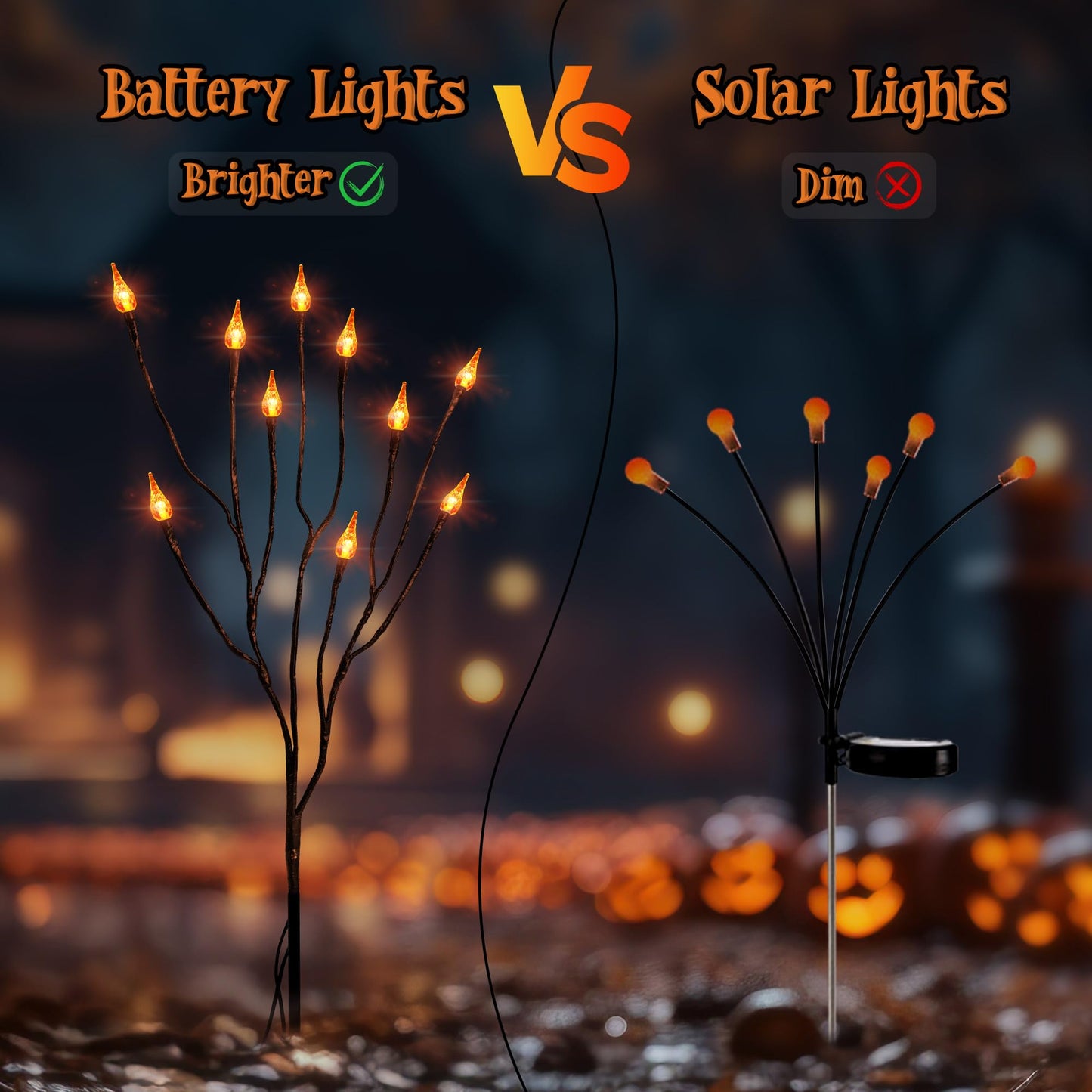 ODEETRONIC Halloween Pathway Lights – 3 Pack 30 LED Orange Candle Stake Lights, 7.54ft 8 Modes Outdoor Halloween Light Battery Operated, Waterproof & Timer Orange Light for Lawn, Path, Garden Decor