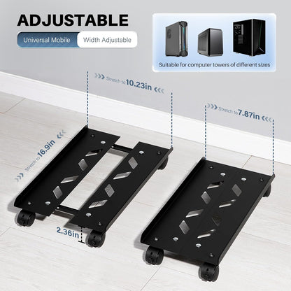 Mobile PC Stand, Adjustable Metal Computer Tower Stand, PC Floor Stand with 4 Locking Caster Wheels, PC Tower Stand, CPU Holder, PC Cart PC Riser Fits Most PC for Gaming Office Desk