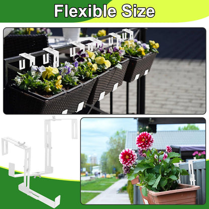 Leinuosen 4 Pcs Adjustable Window Boxes Brackets Planter Box Bracket Heavy Duty Deck Railing Hanging Flower Stand for Windowsill Garden Fence Balcony (White)