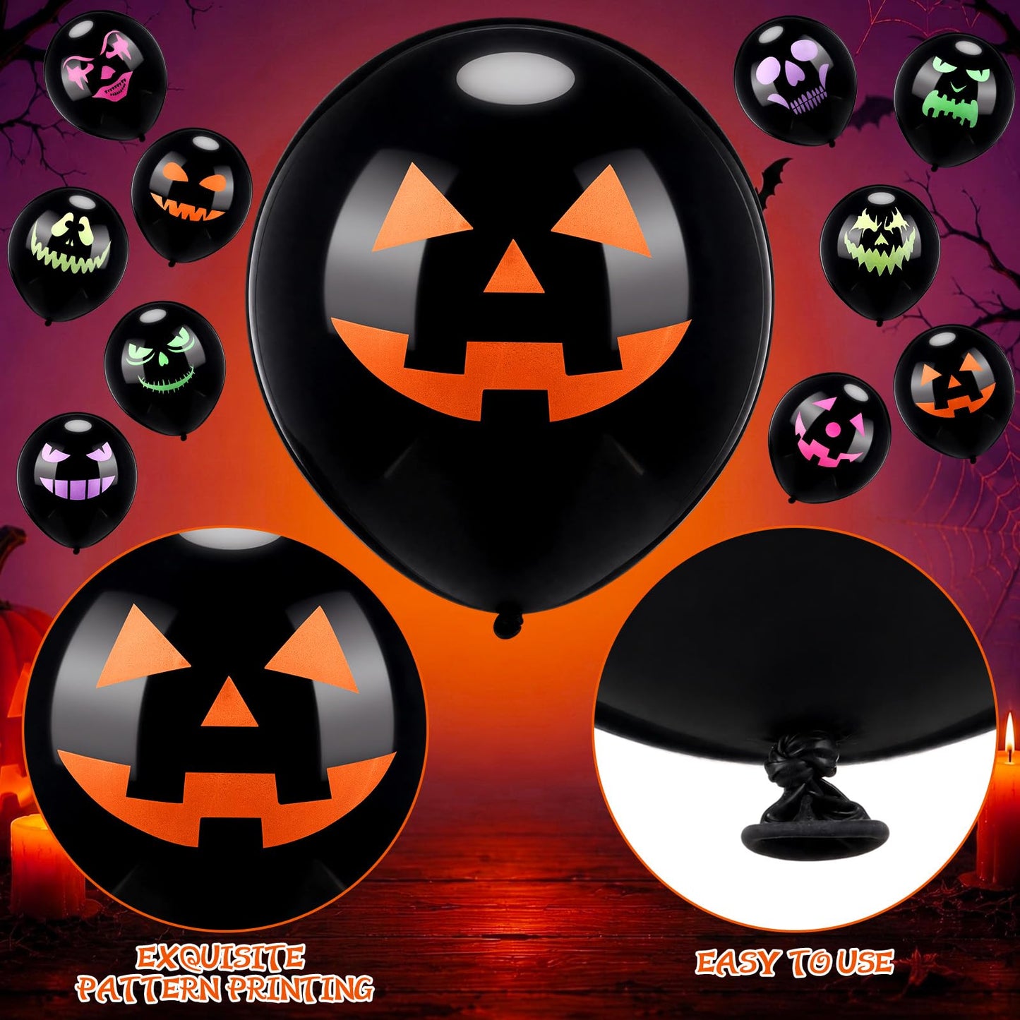 Kasyat 50 Pcs Halloween Neon Glow Ghost Balloons 12 Inches Black Light Reactive Fluorescent Latex Balloons Fluorescent for Halloween Funny Party Decoration