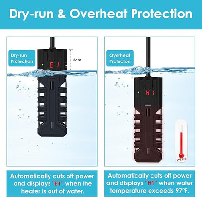50W Aquarium Heater, Adjustable Small Fish Tank Heater, with Digital Display, Overheat Protection & Dry Run Protection, for 5-10 Gallon Water