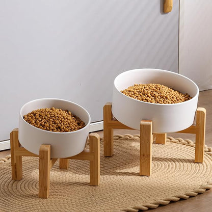 White Elevated/Raised 15°Tilted Anti Slip Ceramic Dog Bowl for Medium & Large Breeds,Slanted Bulldog Big Face Pet Feeding Food Water Dish Stand for Dogs (7.6 Cups/60OZ)