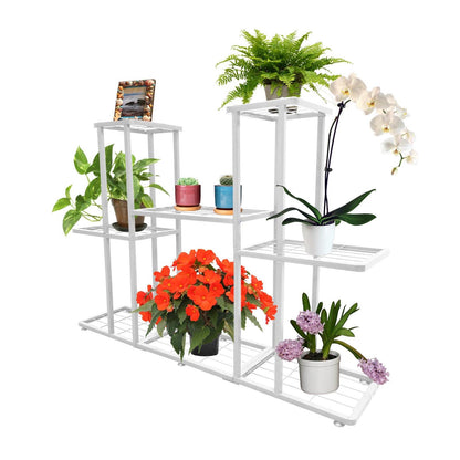 MTB Garden 3 Tier 8 Potted Metal Large Plant Stand for Indoor Outdoor Flower Pot Display Planter Shelf, White