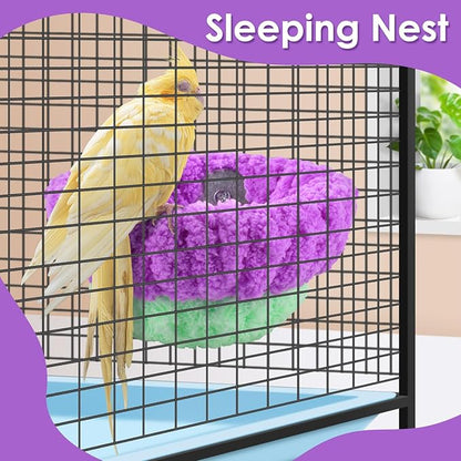 KATUMO Bird Nest, 5.5inch Small Parrot Breeding Bed for Budgie, Parakeet, Cockatiel, Conure, Lovebird, Canary, Finch Birds (Purple/Green, Small)