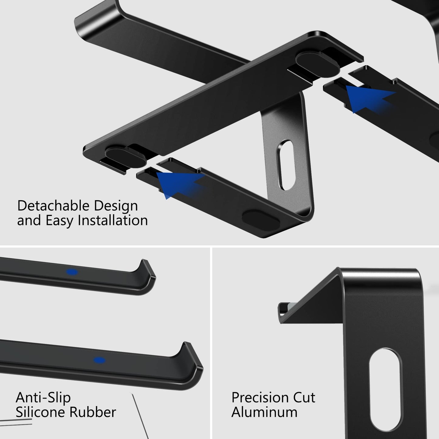 BESIGN LS03 Aluminum Laptop Stand, Ergonomic Detachable Computer Stand, Notebook Riser, Laptop Mount Compatible with Air, Pro, Dell, HP, Lenovo More 10-15.6" Laptops, Black