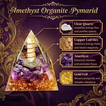 L&A Amethyst Orgonite Pyramid Decor – Focus & Stress Relief Crystal for Office Desk – Natural Healing Stone for Success, Productivity, Meditation & Valentine’s Gift (Purple, 2.4")
