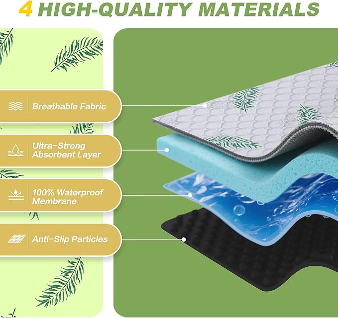 WanpeeGoo Washable Pee Pads for Dogs, 2Pack Reusable Puppy Pads, Super Absorbent & Leakproof Dog Pads, Anti-Slip Dog Pee Pads for Puppy Training & Incontinence, Leaf Pattern 24"x48"