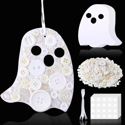 CraftyDream 12 Set Halloween Ghost Craft Kit Buttons Boo Halloween Ornament Craft Hanging Decoration for Horror Theme Party Favor DIY Home Activities