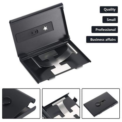 Tatuo 2 Pcs Black/blue 2 Pack Thumb Drive Business Card Holder Stainless Steel Business name Card Case Portable Slide Out name holder Wallet Nice Design pocket for Men and Women