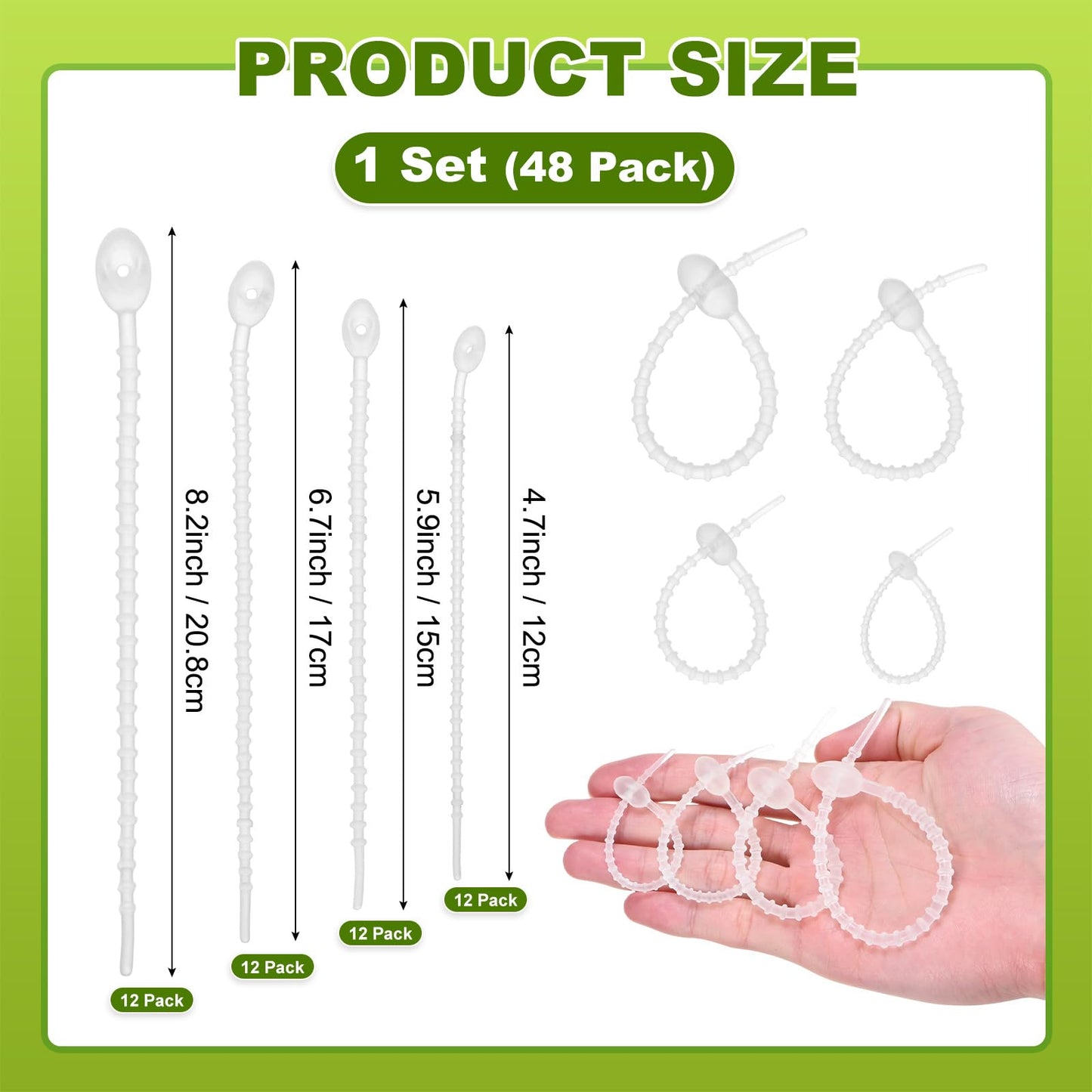 M METERXITY 48-Pack Adjustable Plant Ties, 4.7/5.9/6.7/8.2 Inch Silicone Flexible Multi-Function Garden Twist Tie for Crafts/Gift Wrapping/Gardening Plants, Reusable Support Twine [Clear ]