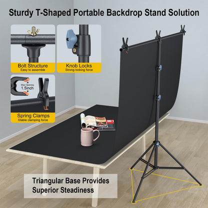 LINCO Lincostore 5x6.7ft Backdrop Stand, Portable Black Photo Backdrop Background with T-Shape Stand, Carry Bag, Spring Clamp for Photography Party Decoration Streaming Studio (Black Backdrop)