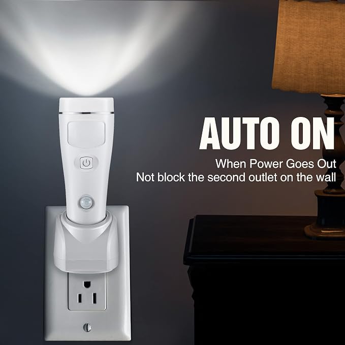 Enhon 6 Pack 4 in 1 LED Emergency Lights for Home Power Failure, Rechargeable Plug in Flashlight Motion Sensor Night Light, Automatic Turn On Power Outage Light for Home Hurricane Supplies (White)